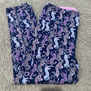 Lilly Pulitzer Blue and Pink Leggings with Playful Print